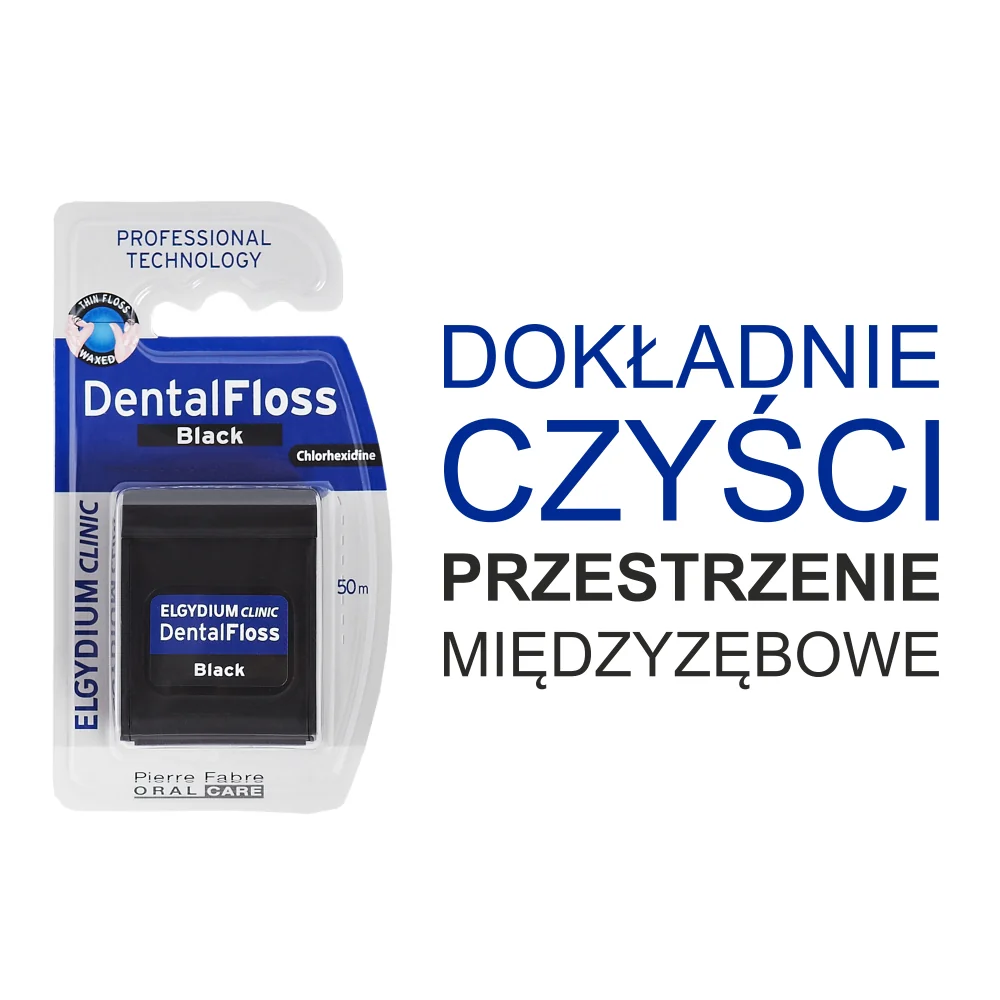Elgydium Clinic czarna nić dentystyczna, 50 m