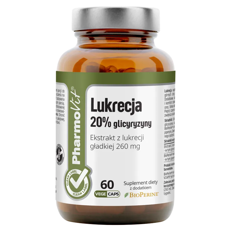 Pharmovit Lukrecja 20% glicyryzyny, suplement diety, 60 kapsułek