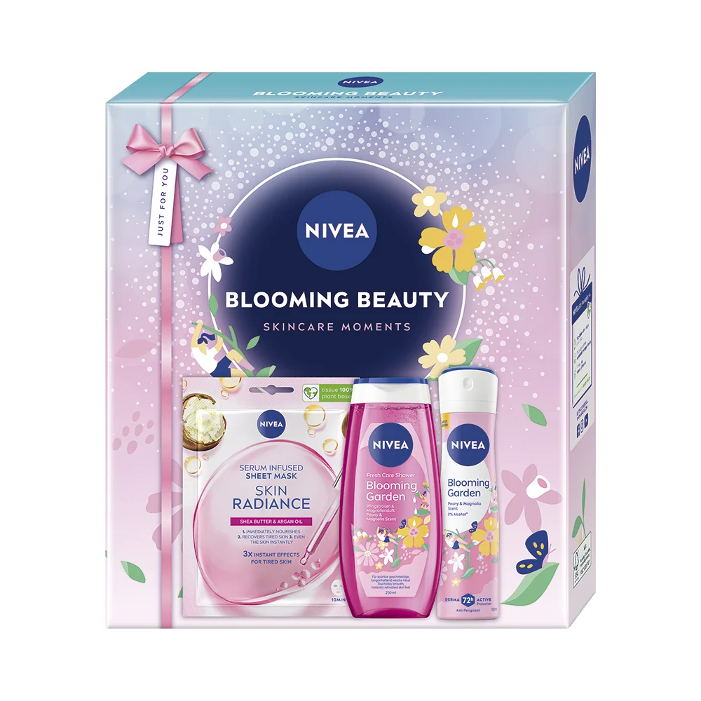 Nivea Blooming Beauty Zestaw maseczka, 1 sztuka + żel pod prysznic, 250 ml + antyperspirant, 150 ml