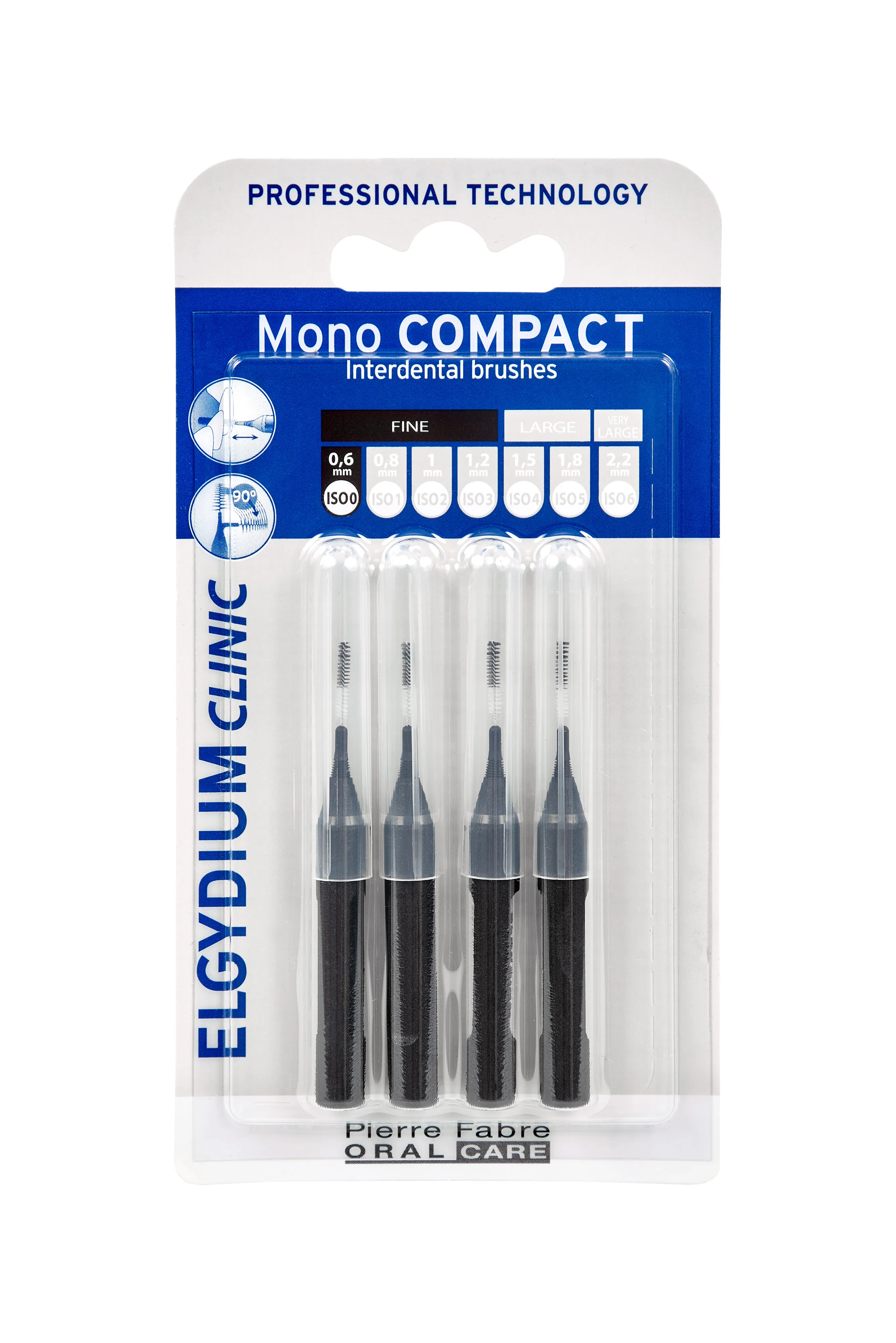 Elgydium Clinic Mono Compact 0, szczoteczki międzyzębowe, czarne, 4 sztuki