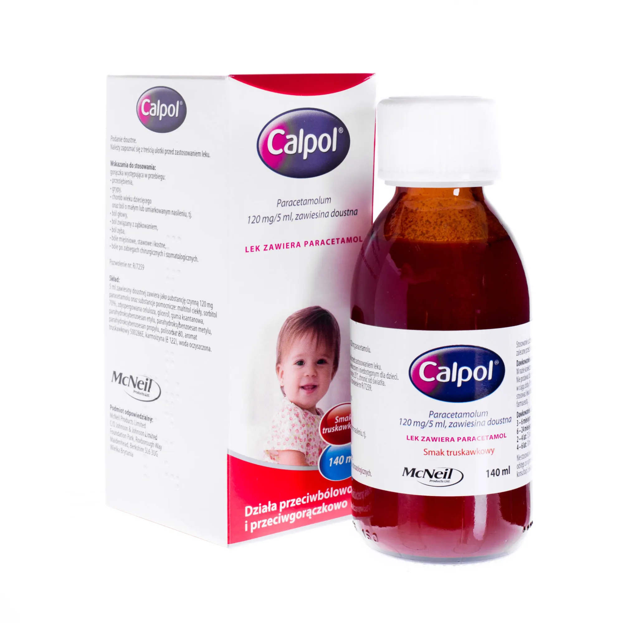 Calpol - zawiesina doustna o smaku truskawkowym, 140 ml 
