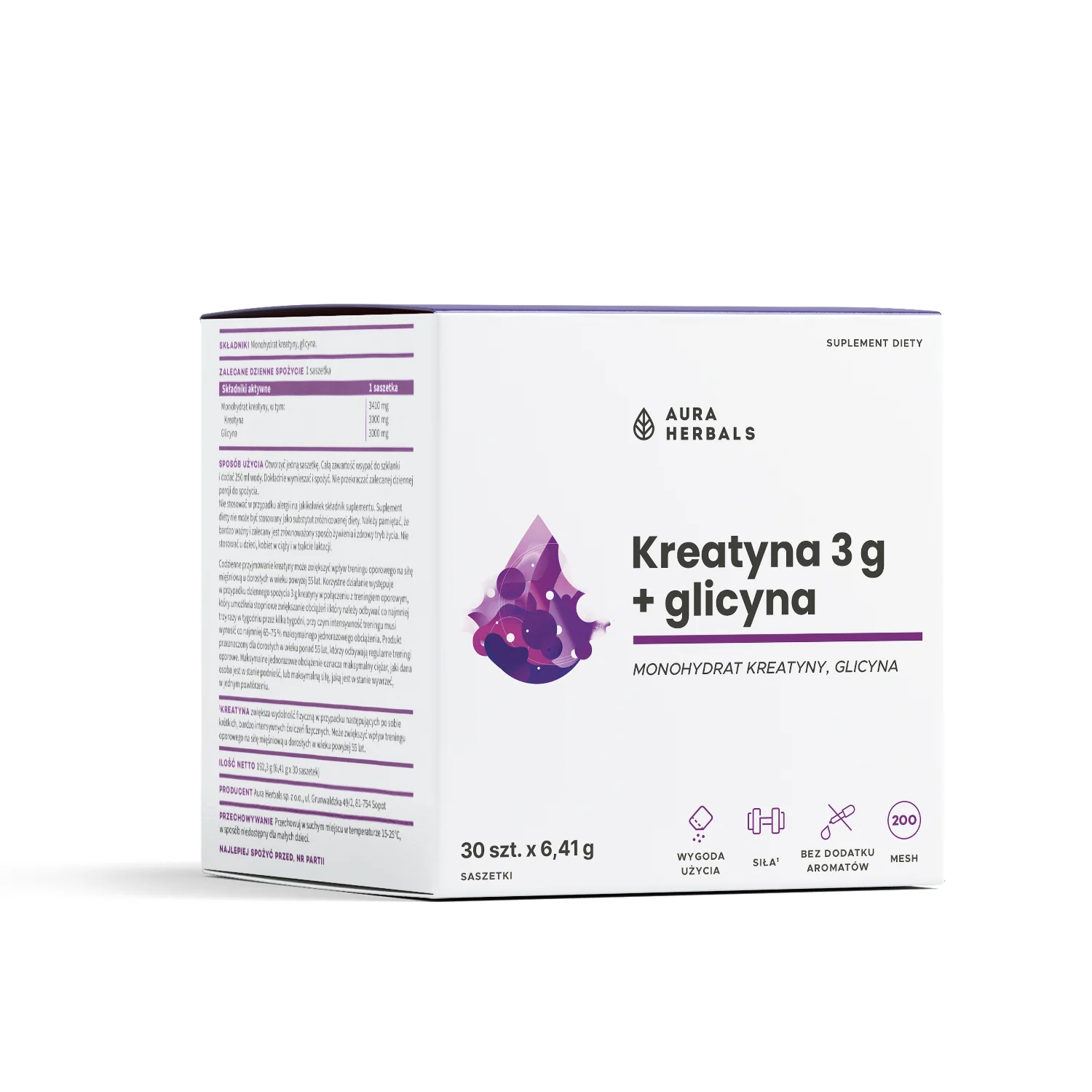 Aura Herbals Kreatyna 3 g, monohydrat + glicyna 30 saszetek