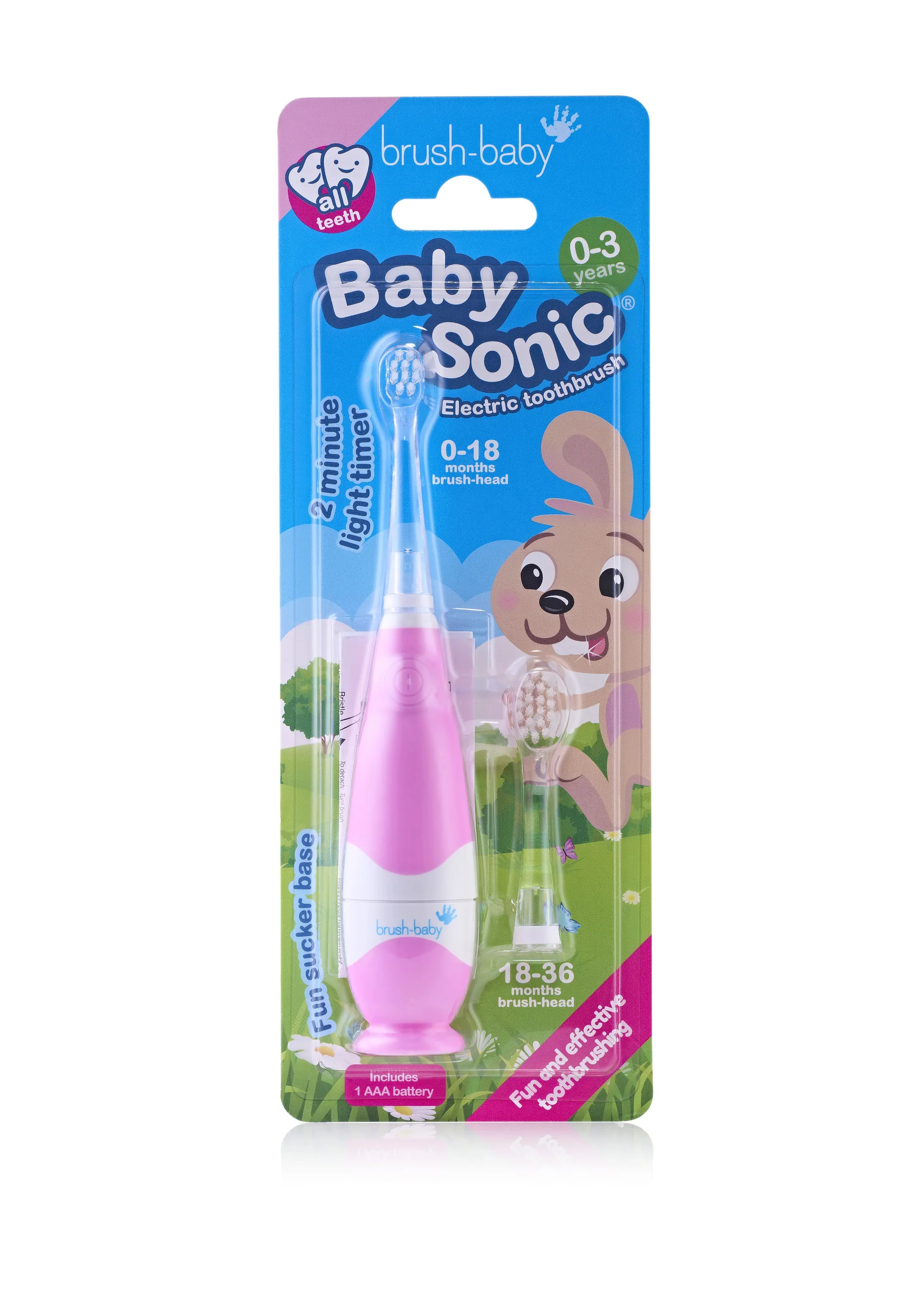 Brush-Baby BabySonic szczoteczka soniczna dla dzieci w wieku 0-3 lat Pink, 1 sztuka