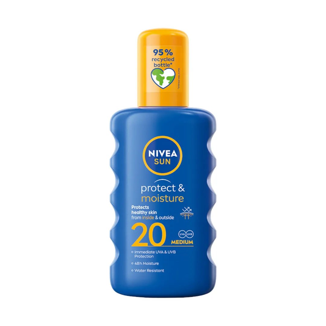 Nivea Sun Protect&Moisture nawilżający balsam do opalania w sprayu SPF 20, 200 ml 