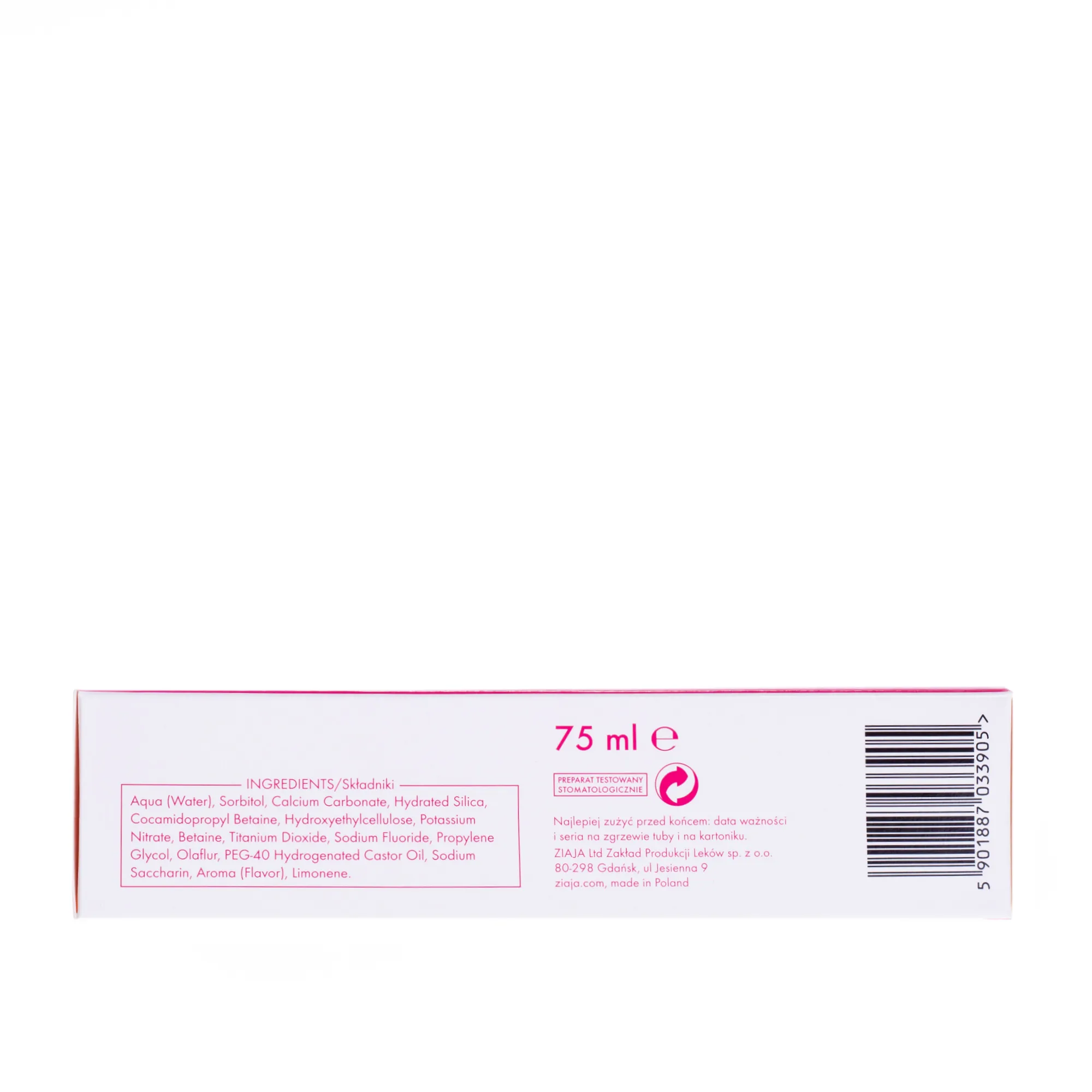 Ziaja Mintperfekt Sensitiv, pasta stomatologiczna zmniejszająca nadwrażliwość, 75 ml 