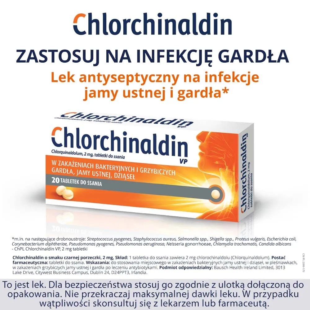 Chlorchinaldin - tabletki do ssania o smaku czarnej porzeczki, 20 tabletek do ssania 