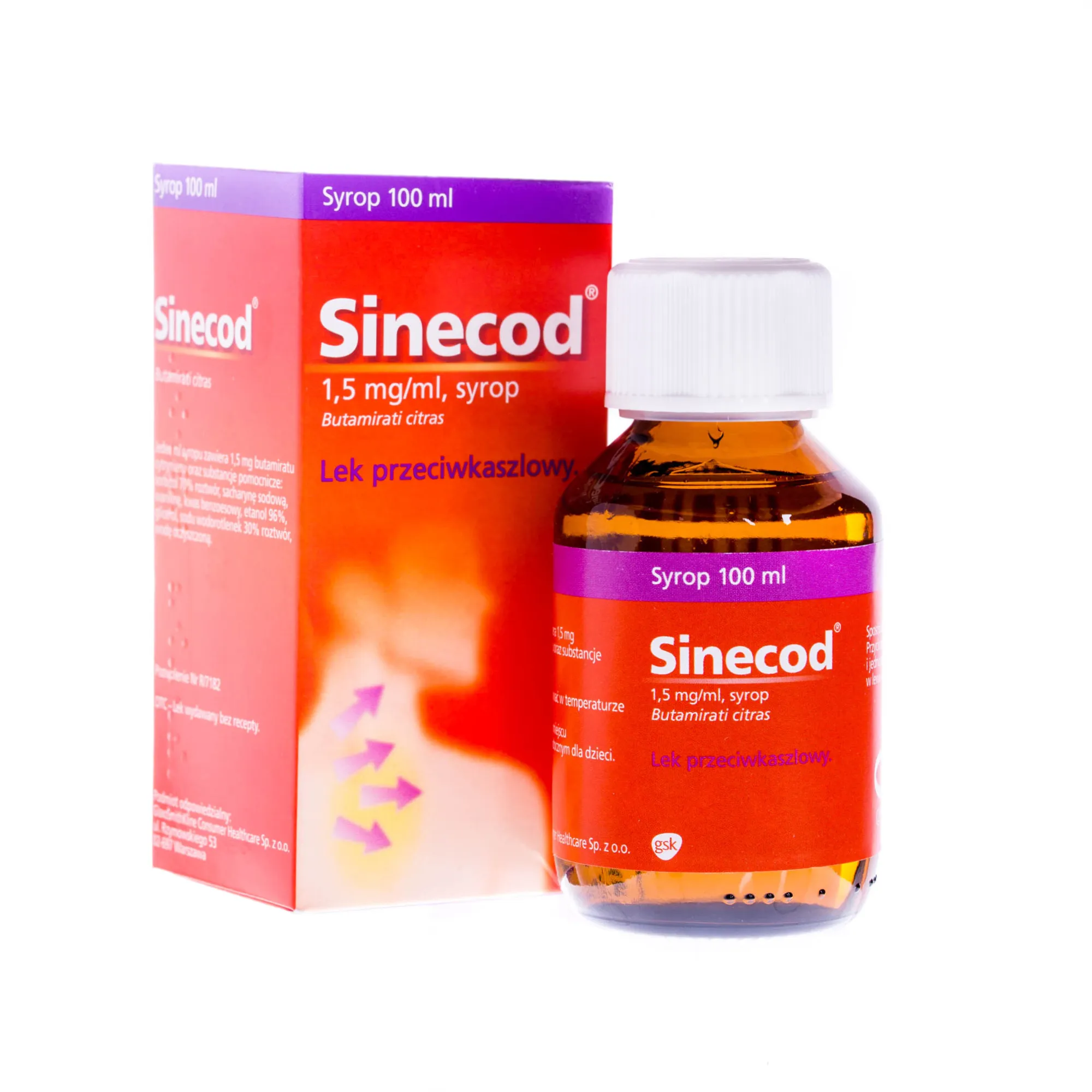 Sinecod 1,5 mg/ml- lek przeciwkaszlowy w postaci syropu, 100 ml