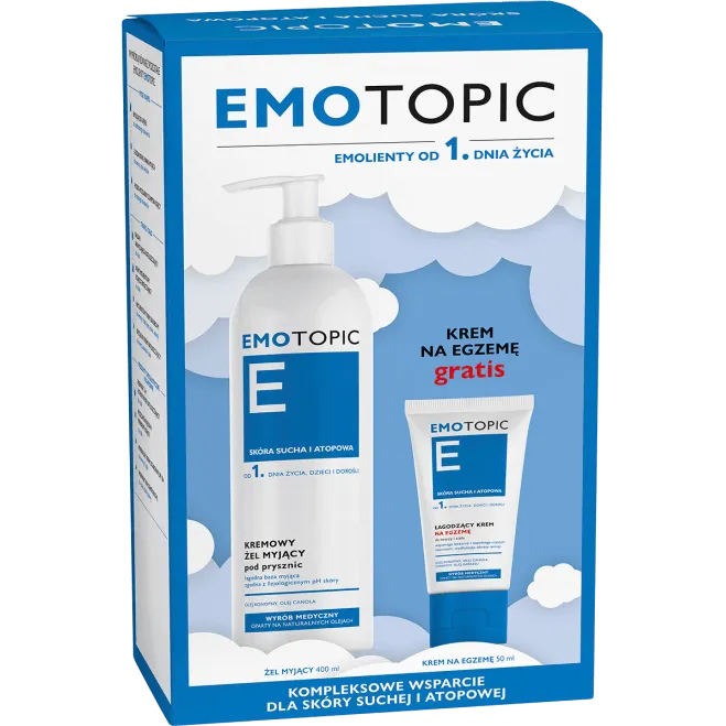 Emotopic Zestaw, kremowy żel myjący, 400 ml + łagodzący krem na egzemę, 50 ml