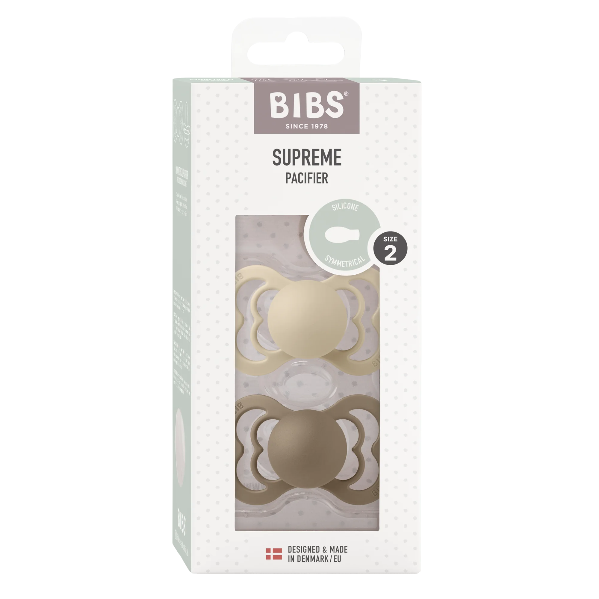 Bibs Pacifier Supreme Vanilla & Dark Oak smoczek silikonowy uspokajający, 2 szt.