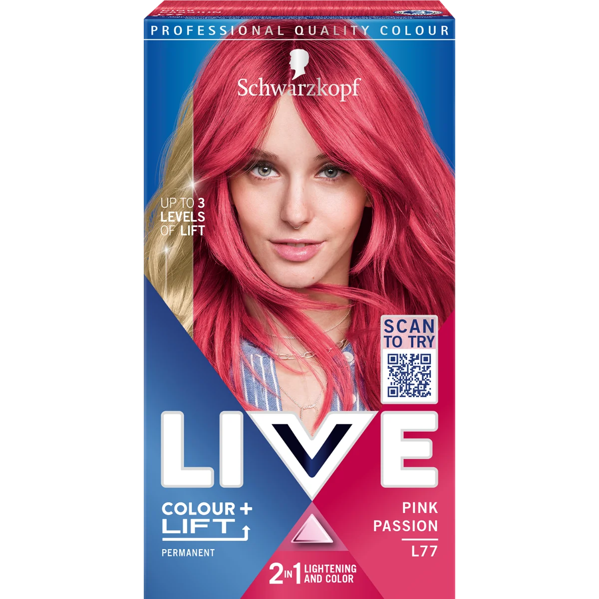 Schwarzkopf Live Colour + Lift farba do włosów L77 Pink Passion rozjaśniająca i koloryzująca, 1 szt.