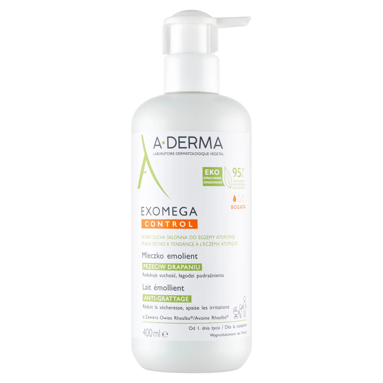 A-Derma Exomega Control mleczko do ciała emolient przeciw drapaniu, 400 ml