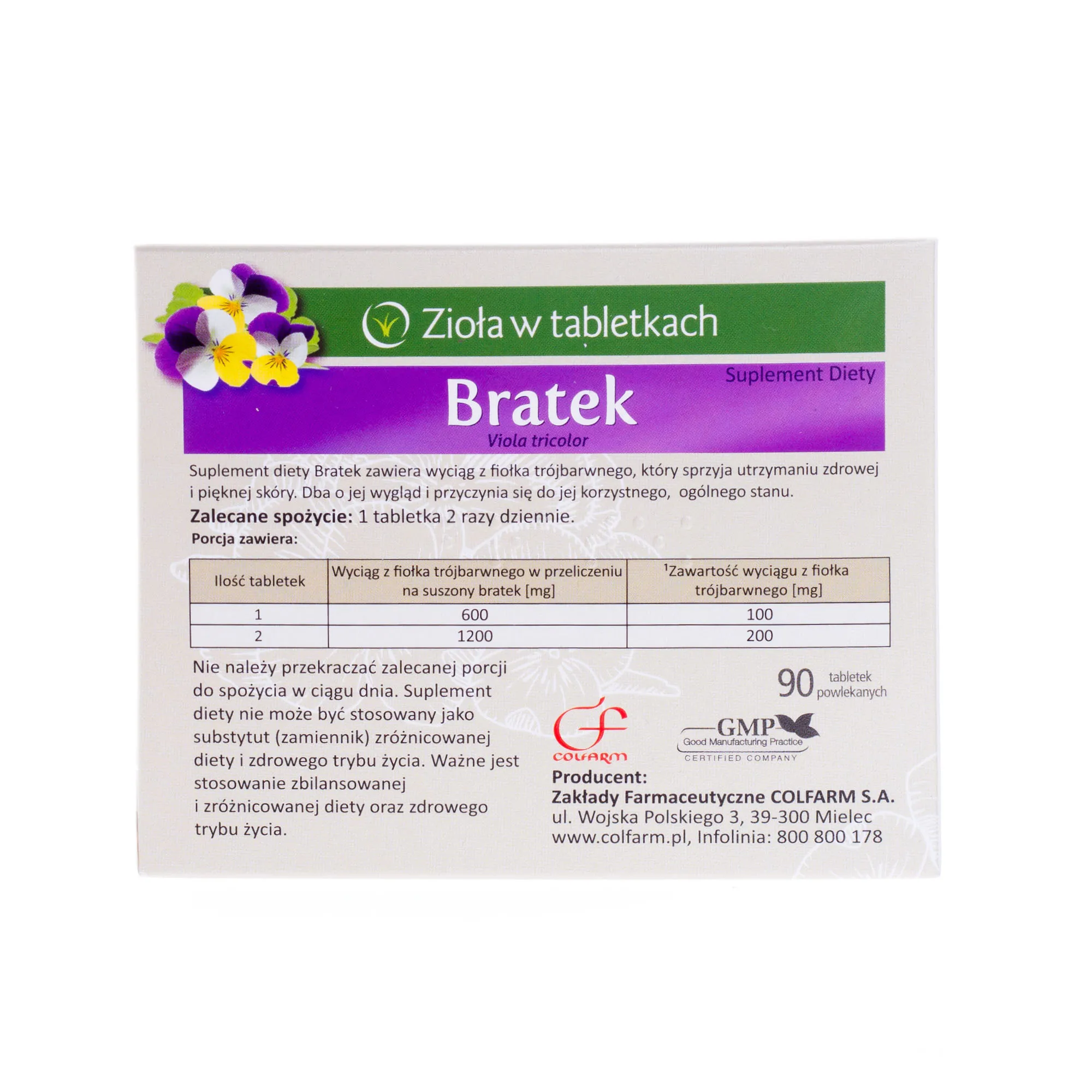 Bratek, suplement diety, 90 tabletek 