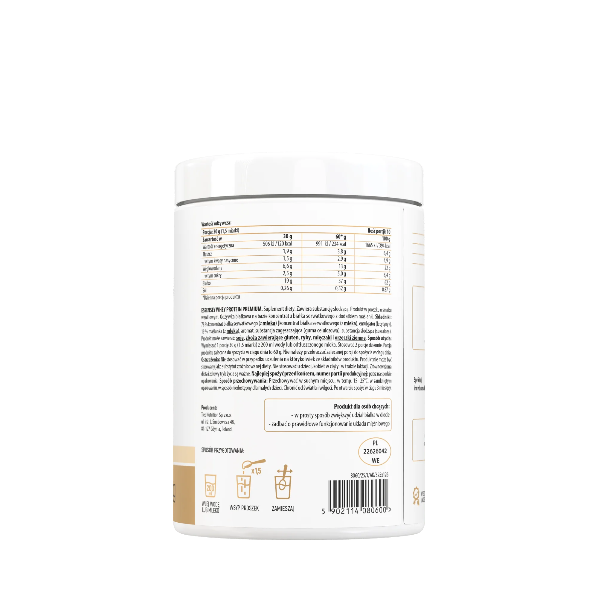 Essensey Whey Protein Premium o smaku waniliowym, proszek, 300 g