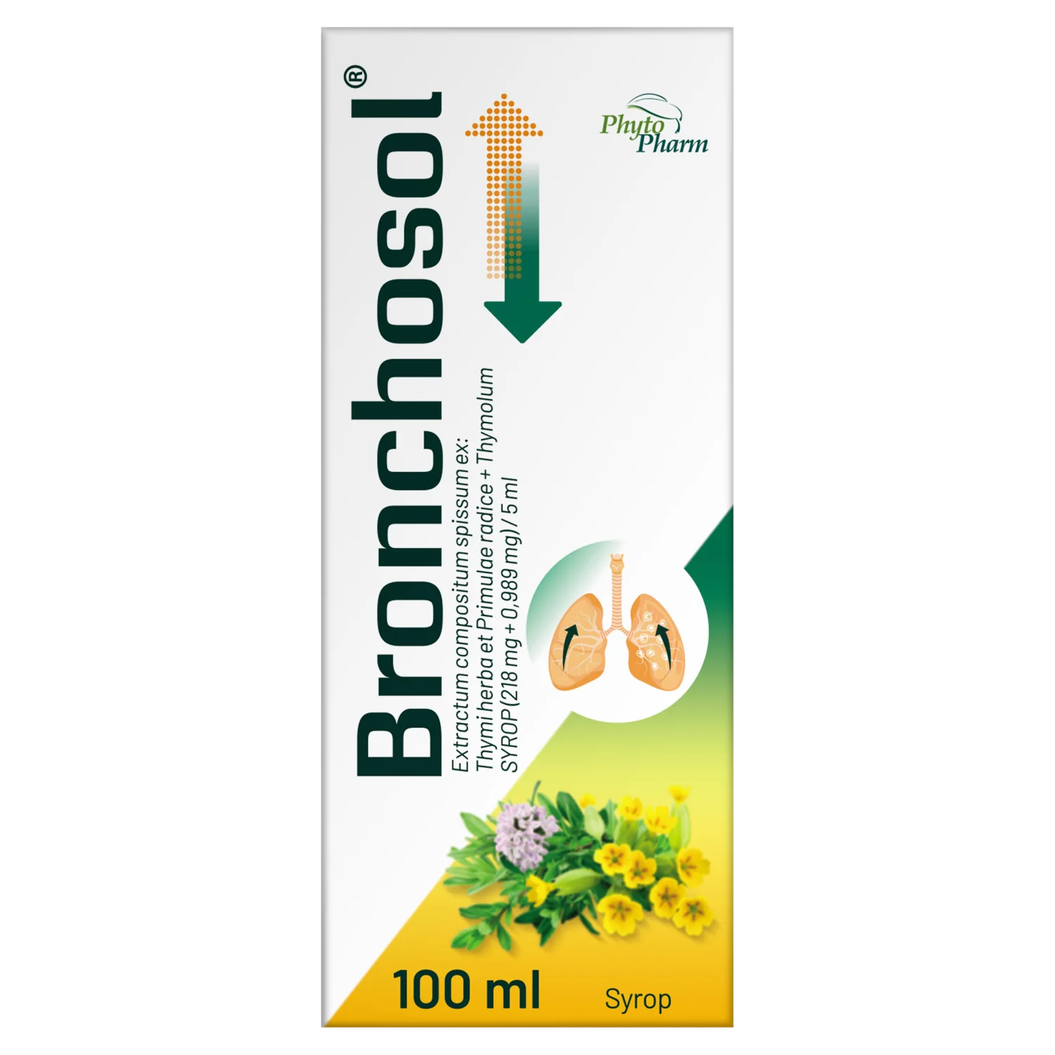 Bronchosol 218,0 mg + 0989 mg/5 ml syrop, 100 ml