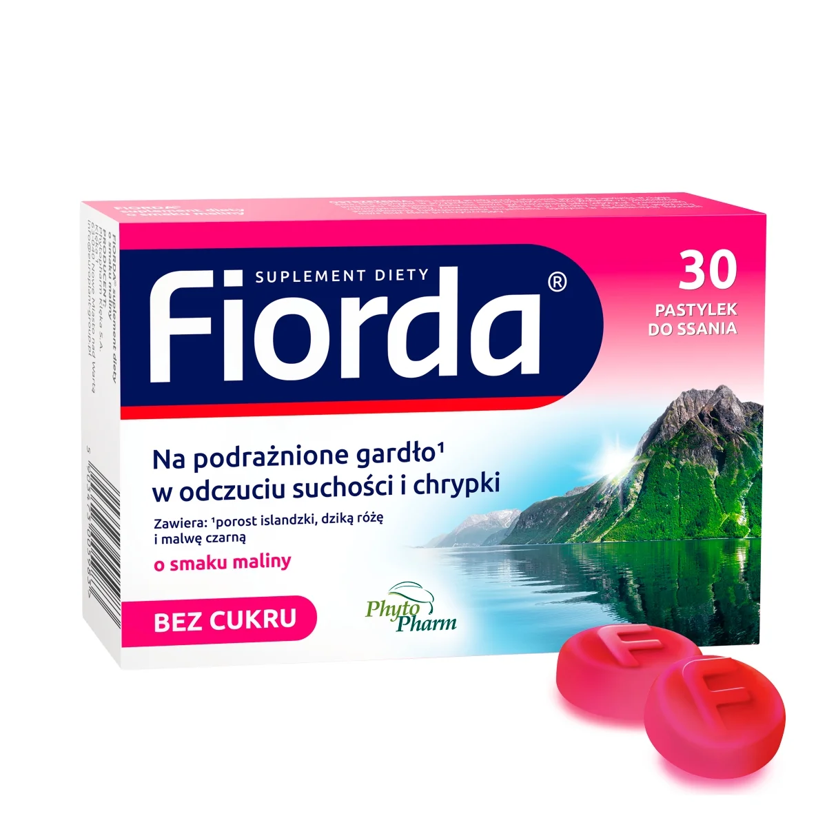 Fiorda 30 pastylek do ssania o smaku malinowym
