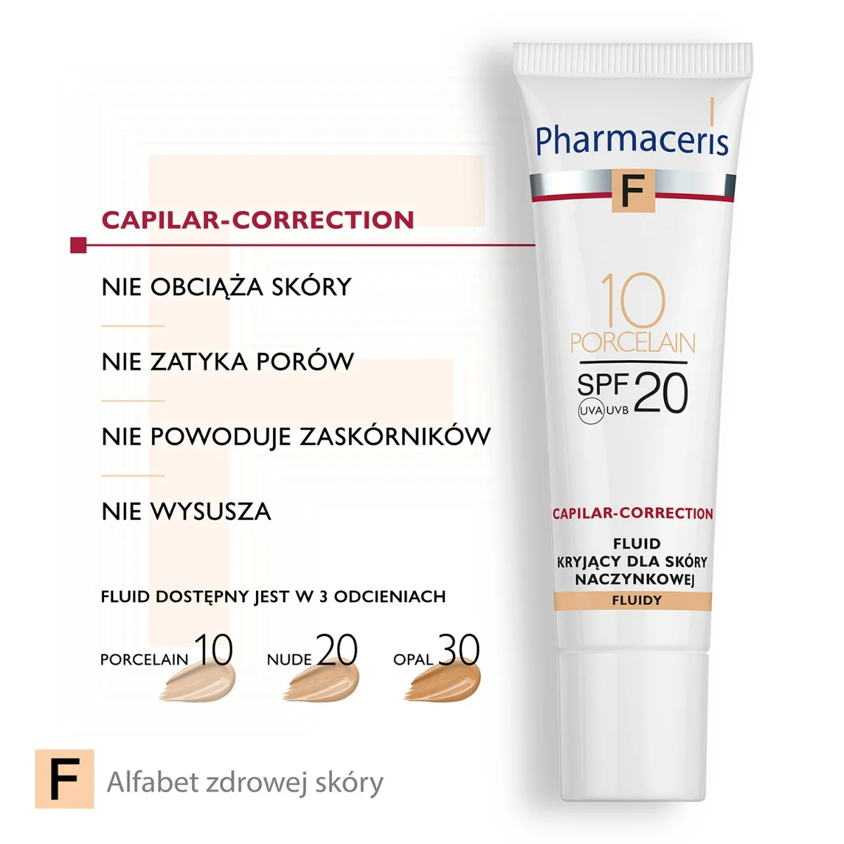 Pharmaceris F Capilar-Correction, fluid kryjący do skóry naczynkowej 10 Porcelain SPF 20, 30 ml