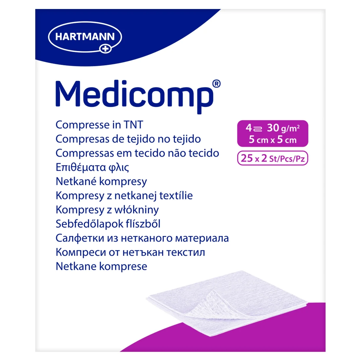 Medicomp jałowe kompresy z włókniny 5x5 cm, 50 sztuk (25x2)