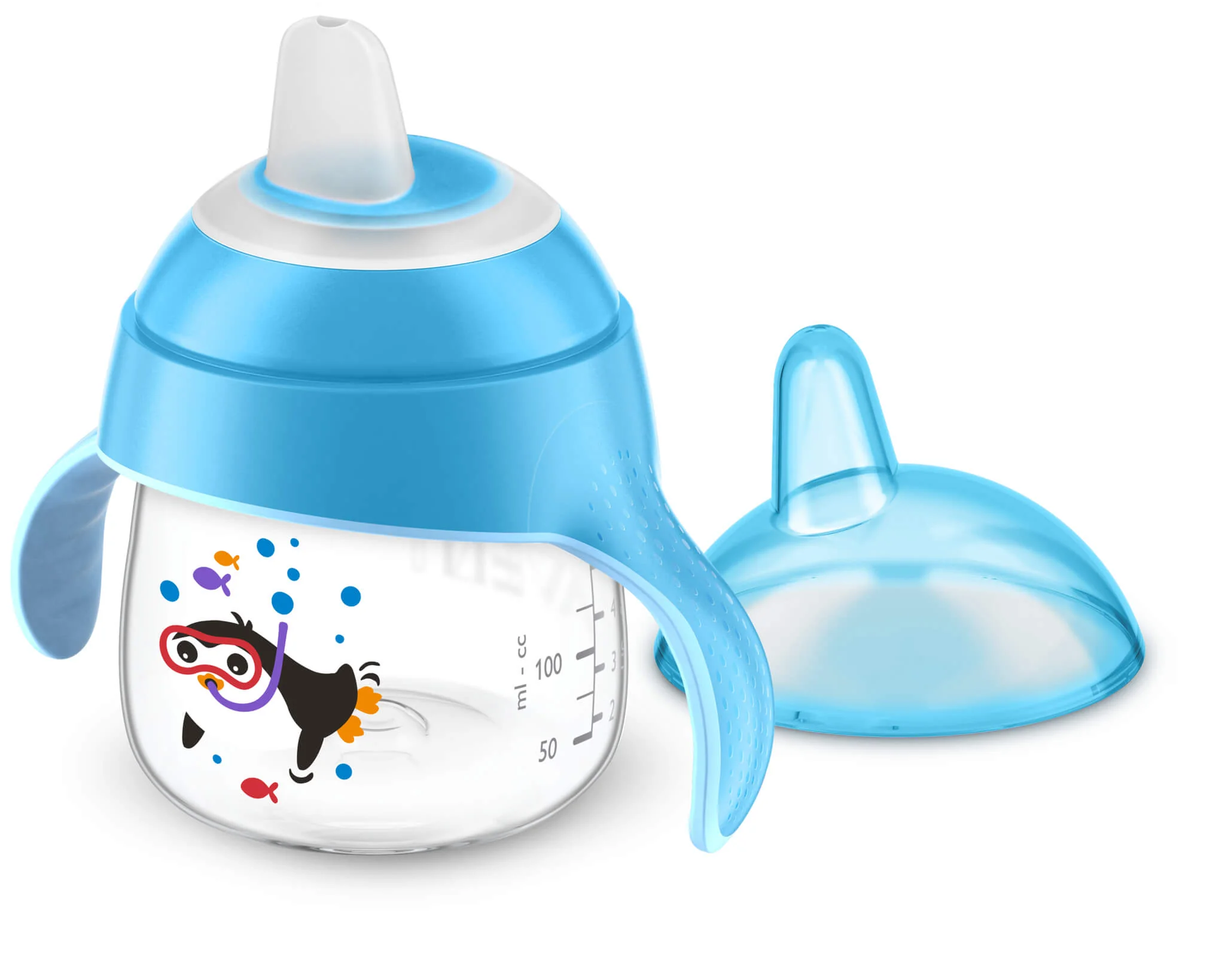 Avent Pingwinek, kubek z miękkim ustnikiem, niebieski, 6m+ SCF751/05, 200 ml 