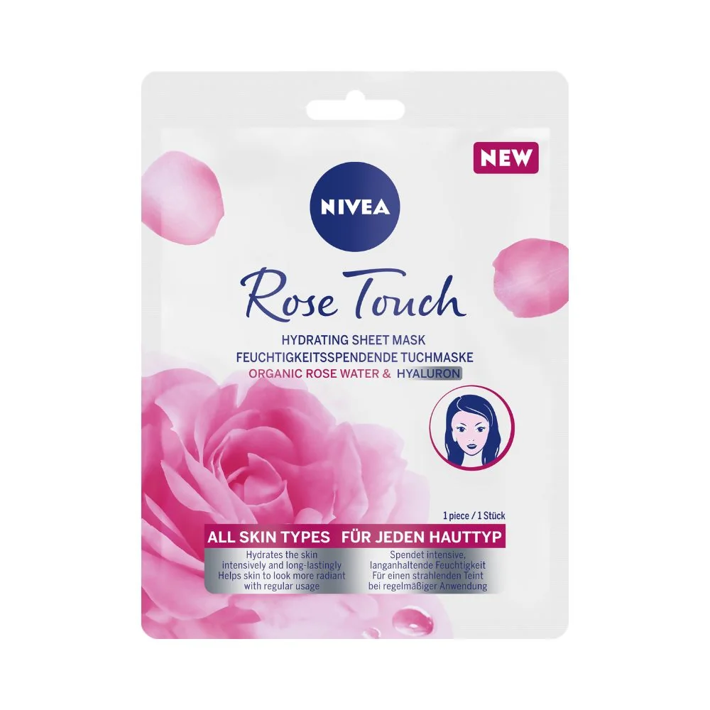 Nivea Rose Touch nawilżająca maska w płachcie z organiczną wodą różaną, 1 szt.