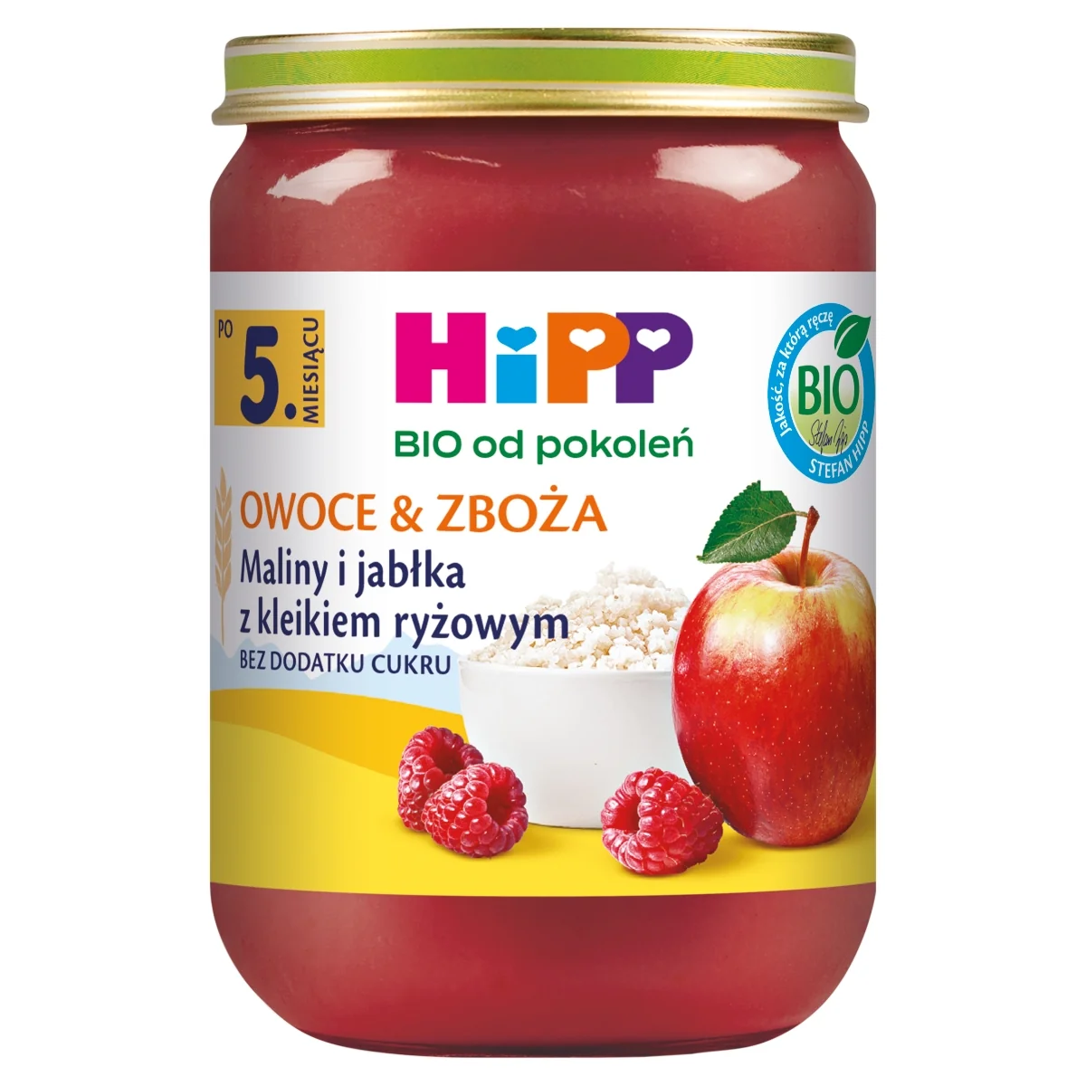 HiPP BIO od pokoleń maliny i jabłka z kleikiem ryżowym po 5. miesiącu, 190 g
