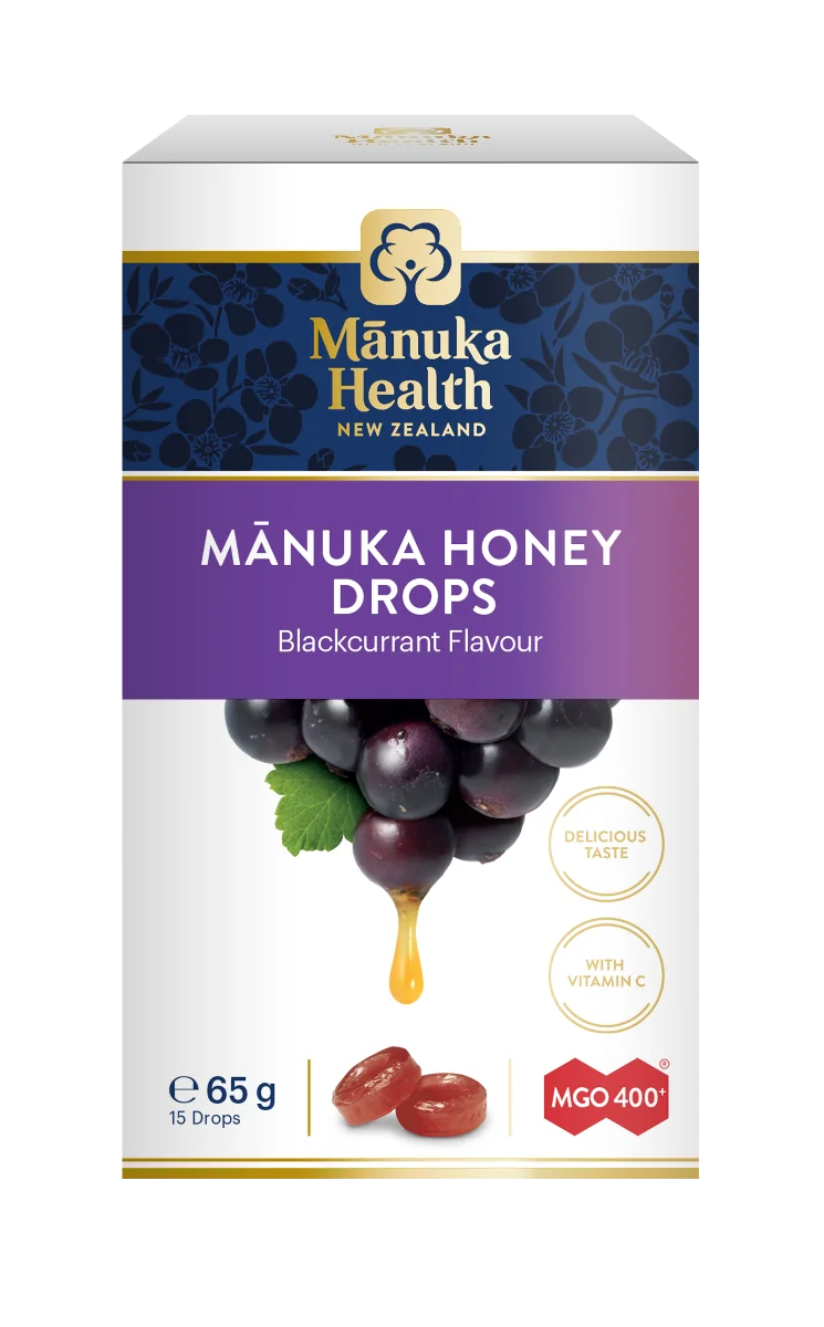 Manuka Health cukierki z miodem manuka MGO 400+ i witaminą C o smaku czarnej porzeczki, 65 g