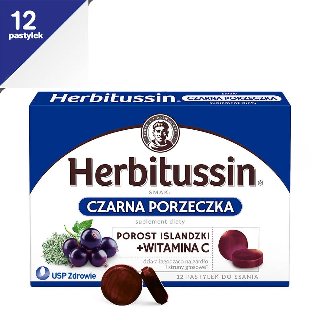 Herbitussin Porost Islandzki, suplement diety, 12 pastylek do ssania 