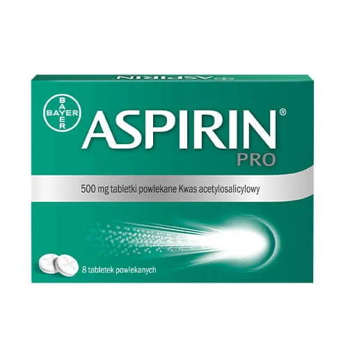 Aspirin Pro, 500 mg, 8 tabletek powlekanych 