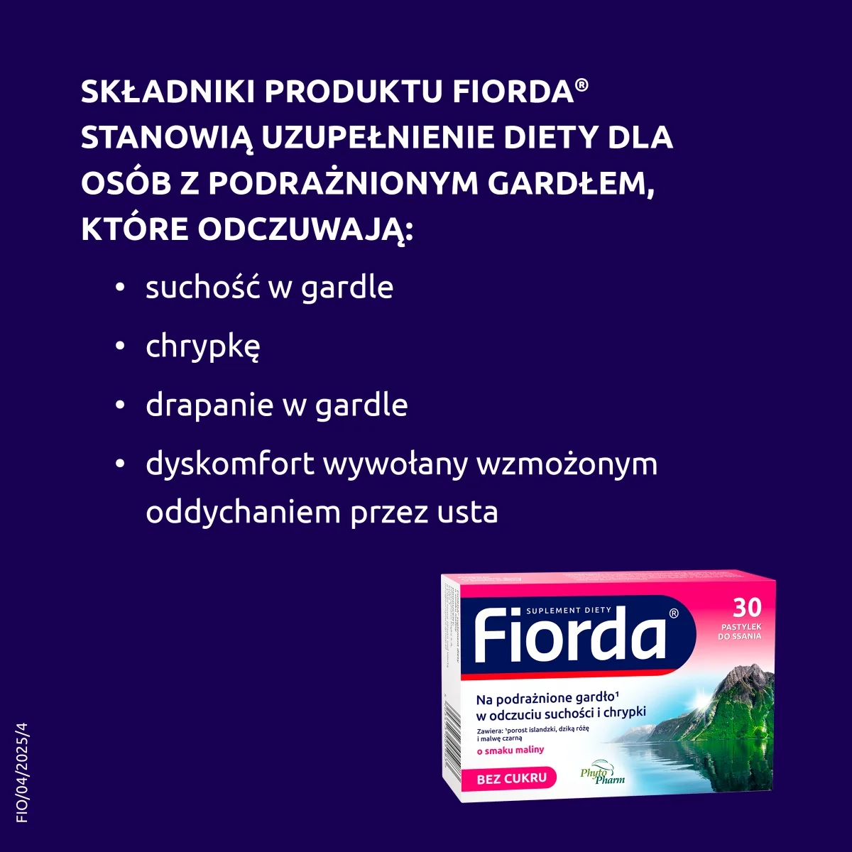 Fiorda 30 pastylek do ssania o smaku malinowym
