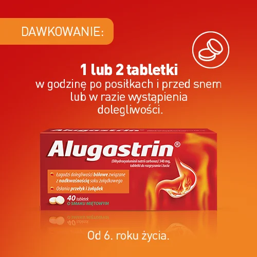 Alugastrin smaku miętowy, 40 tabletek do żucia