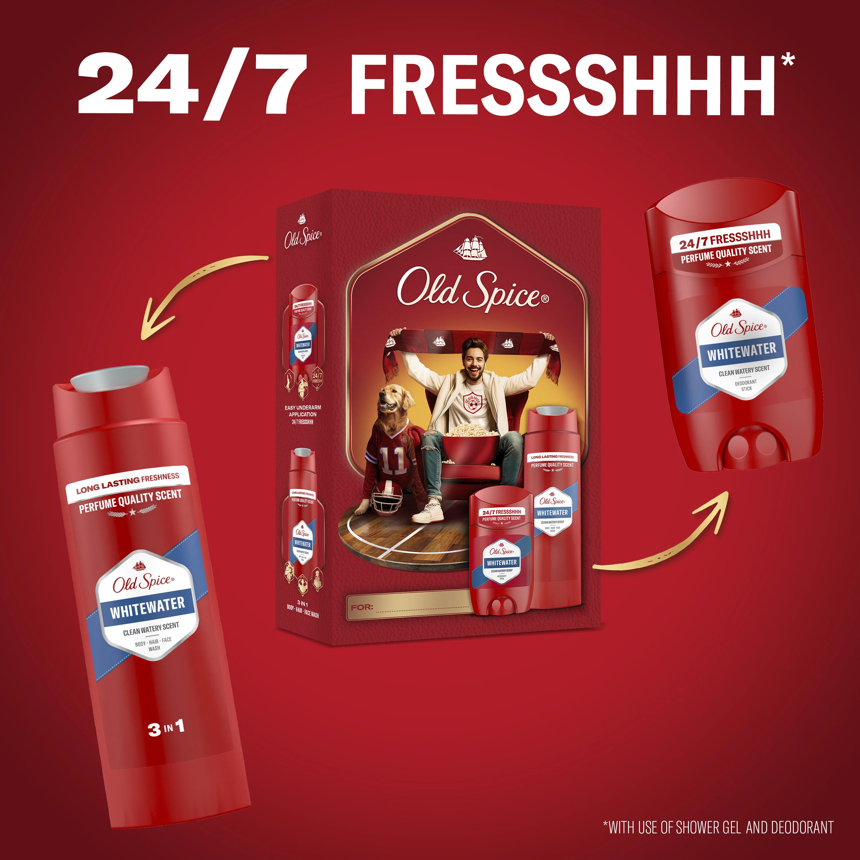 Old Spice Whitewater Sports Fan Zestaw dezodorant w sztyfcie, 50 ml + żel pod prysznic, 250 ml