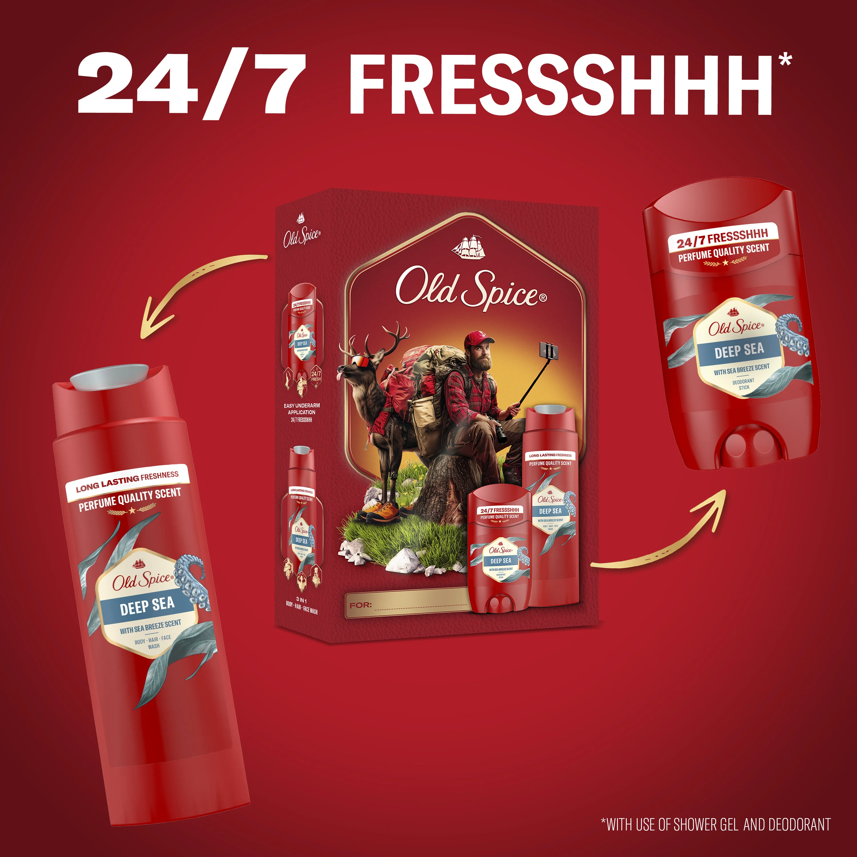 Old Spice Deep Sea Outdoor Explorer Xmass Zestaw dezodorant w sztyfcie, 50 ml + żel pod prysznic, 250 ml