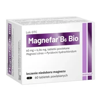 Magnefar B6 Bio 60 mg + 6,06 mg 60 tabletek powlekanych