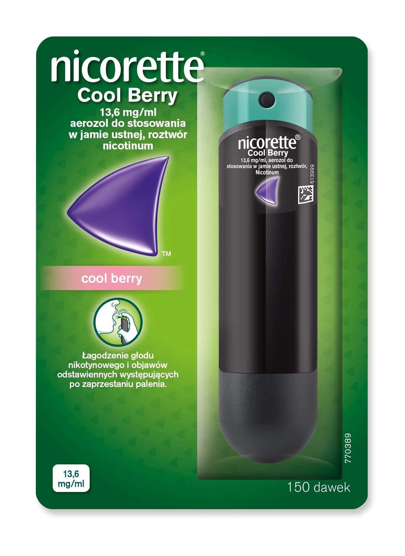 Nicorette Cool Berry aerozol do stosowania w jamie ustnej, 150 dawek