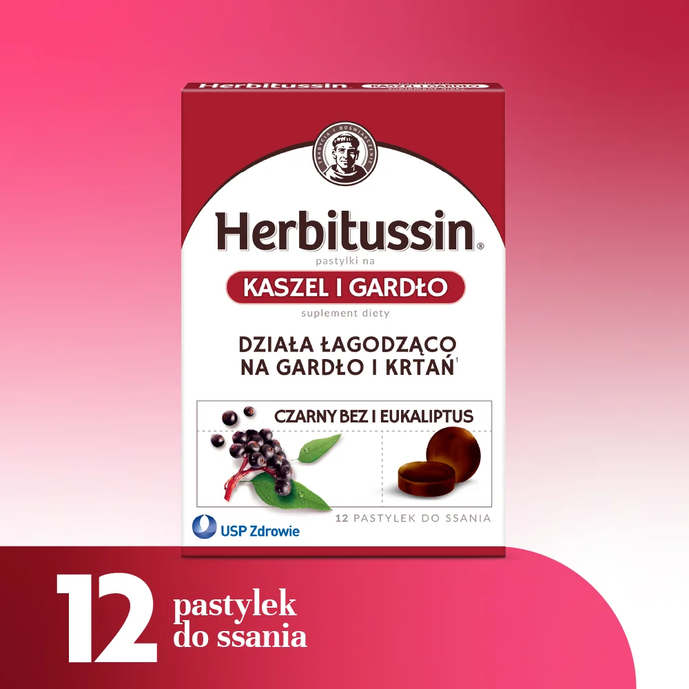 Herbitussin pastylki na kaszel i gardło, suplement diety, 12 pastylek
