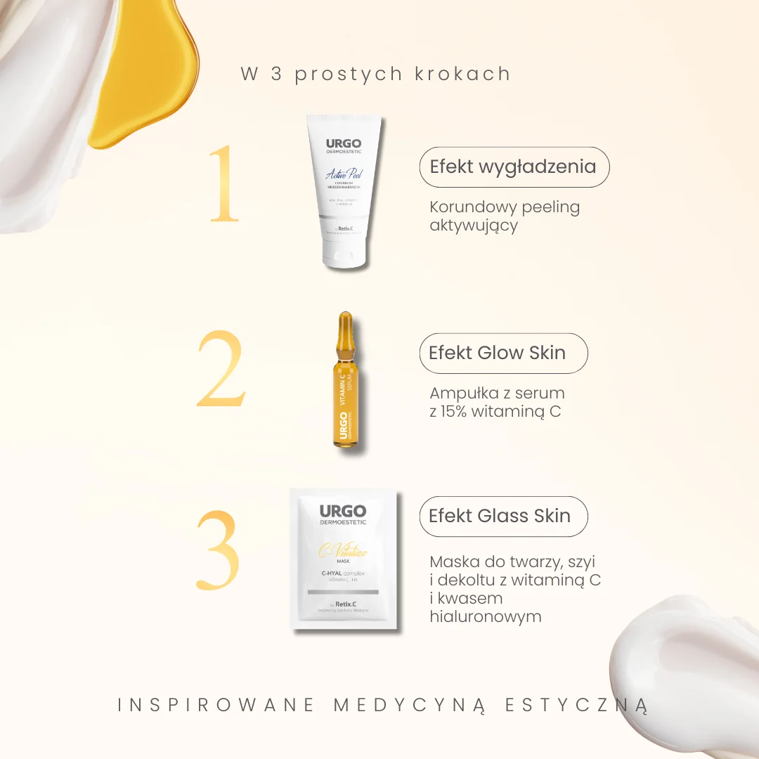 URGO Dermoestetic C-Vitalize rewitalizująco-rozświetlający zestaw zabiegowy, 50 ml + 4 x 1 ml + 4,25 ml