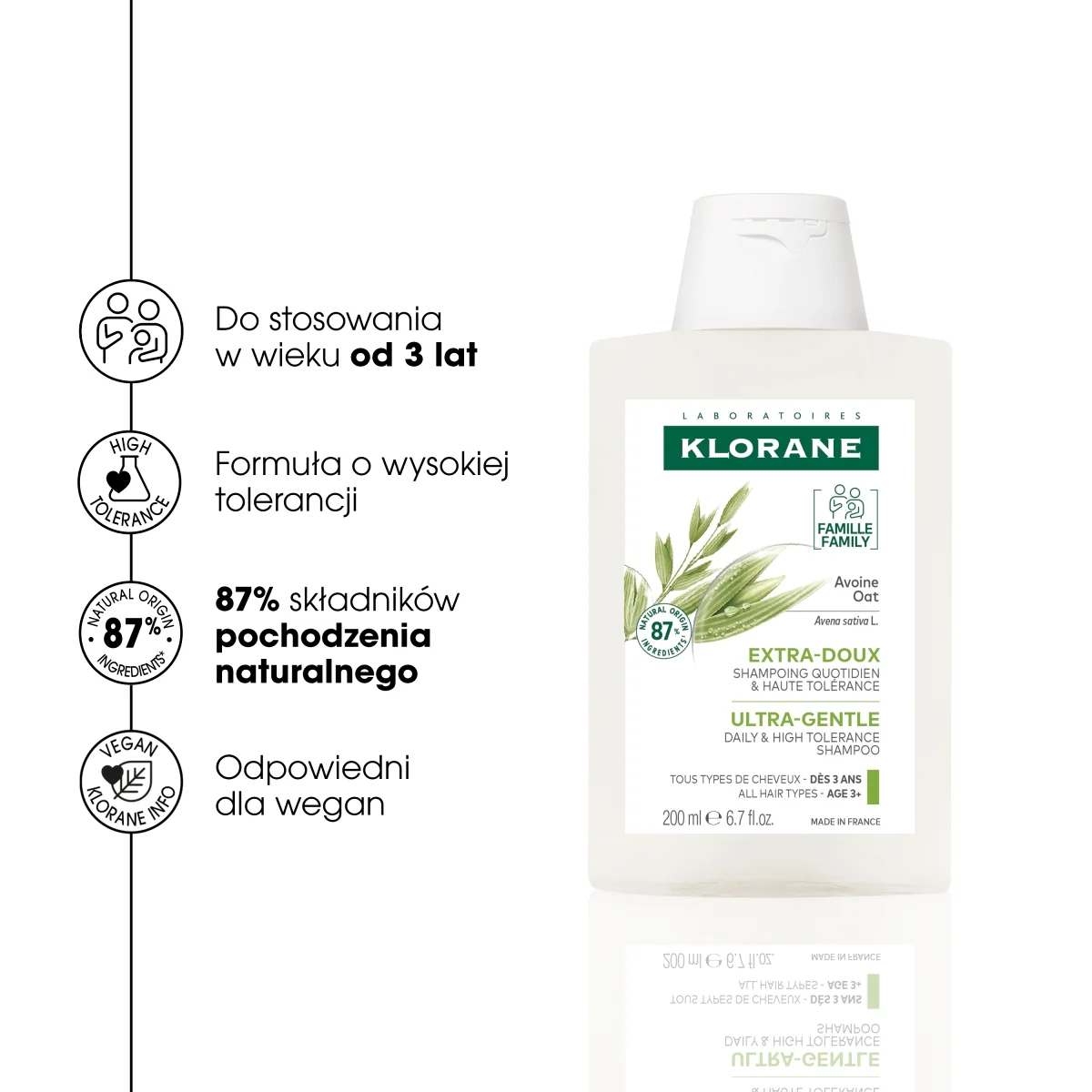 Klorane ultradelikatny szampon z owsem do każdego rodzaju włosów, 200 ml