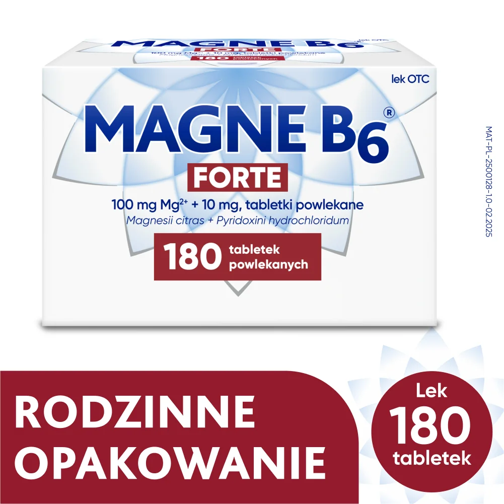 Magne B6 Forte 100 mg + 10 mg, 180 tabletek powlekanych