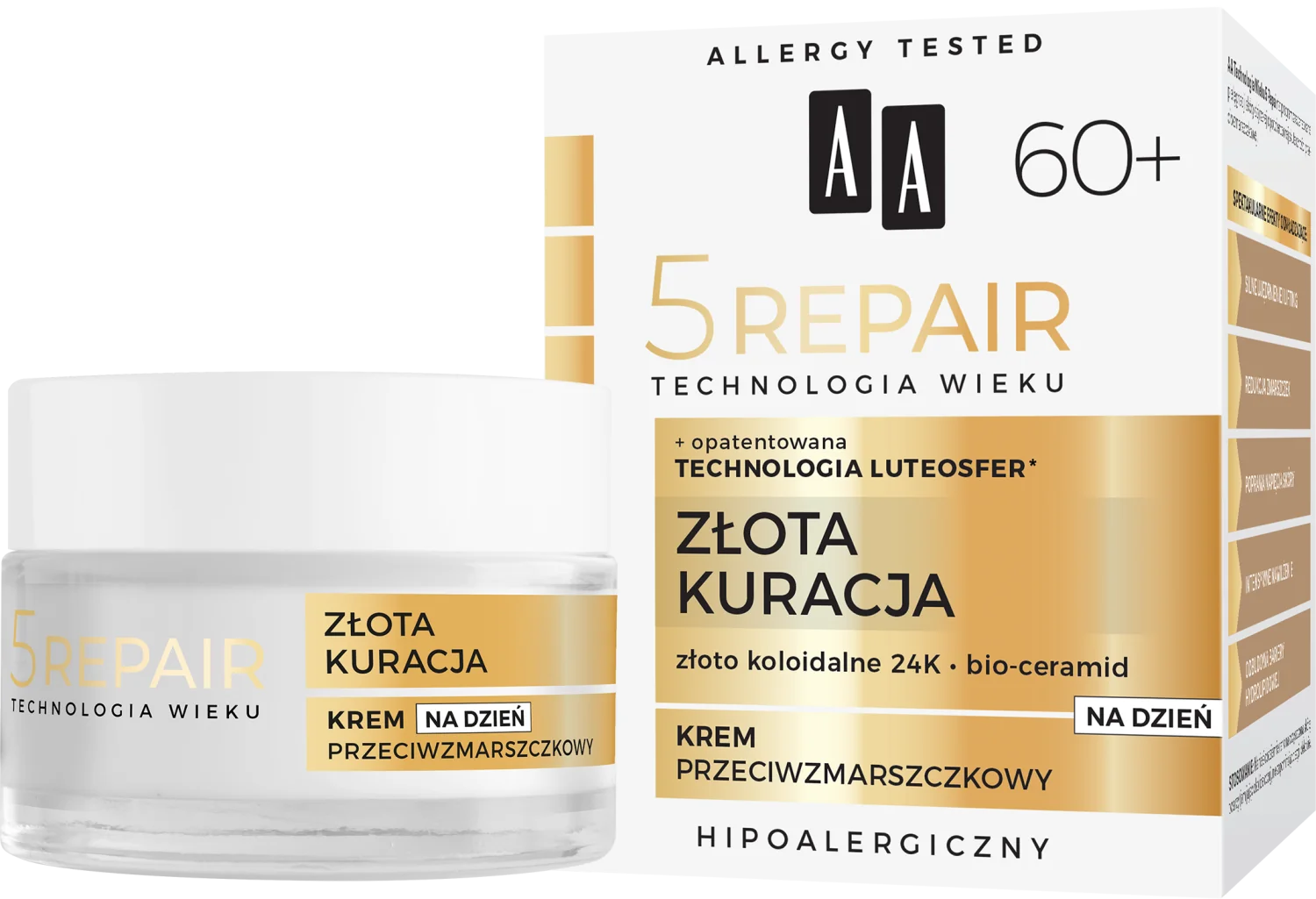 AA 5Repair Złota Kuracja krem do twarzy na dzień 60+, 50 ml