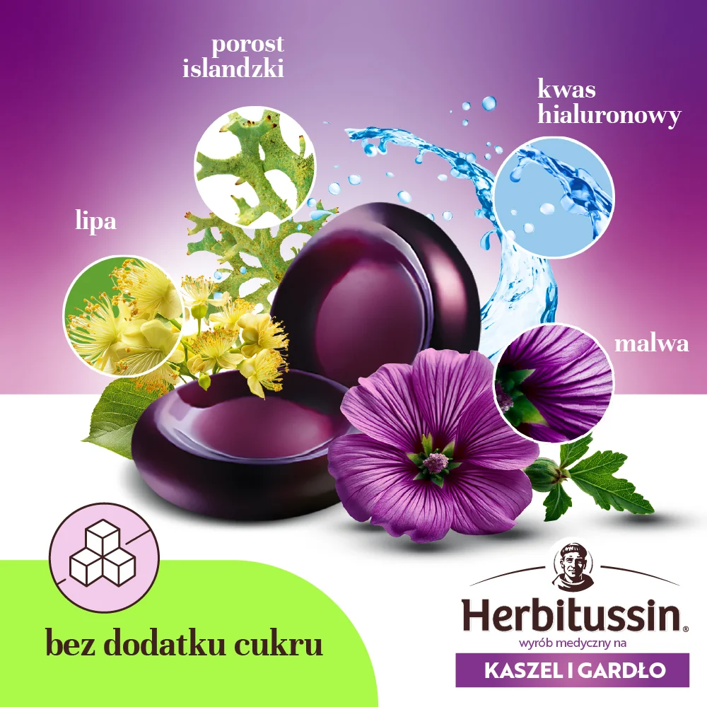 Herbitussin na kaszel i gardło, 24 pastylki