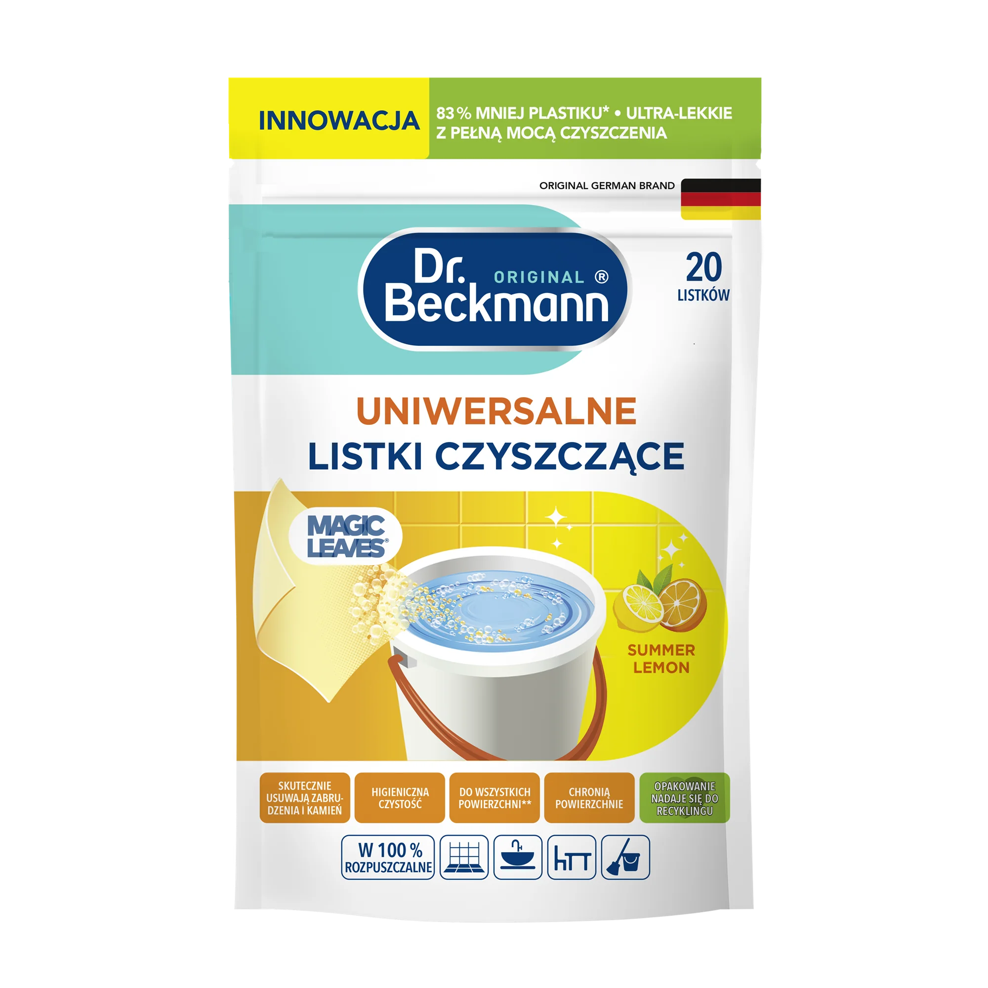 Dr. Beckmann Magic Leaves listki czyszczące uniwersalne Summer Lemon, 20 sztuk