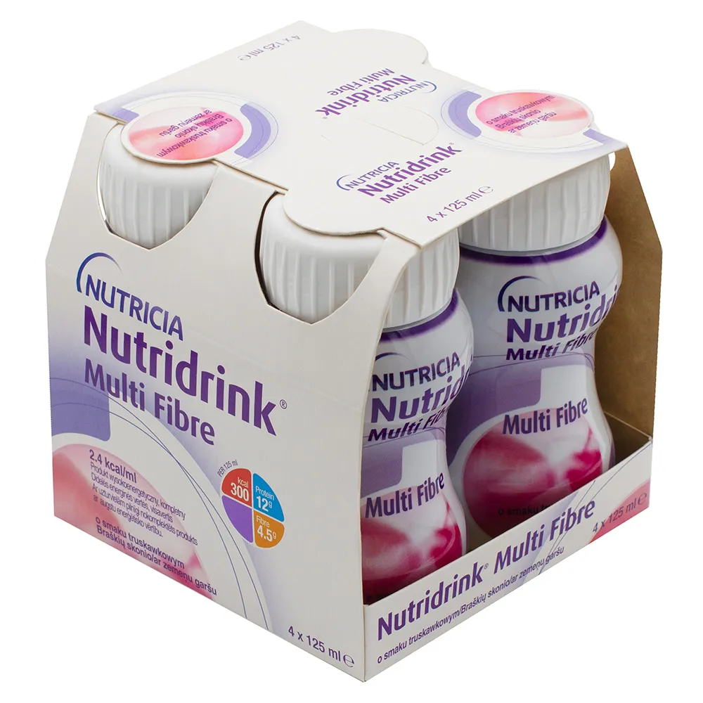 Nutridrink Multi Fibre, smak truskawkowy, 4 x 125 ml