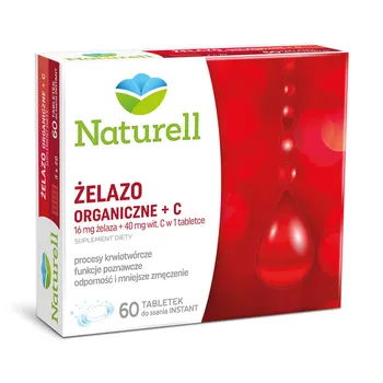 Naturell Żelazo Organiczne + C, suplement diety, 60 tabletek do ssania 