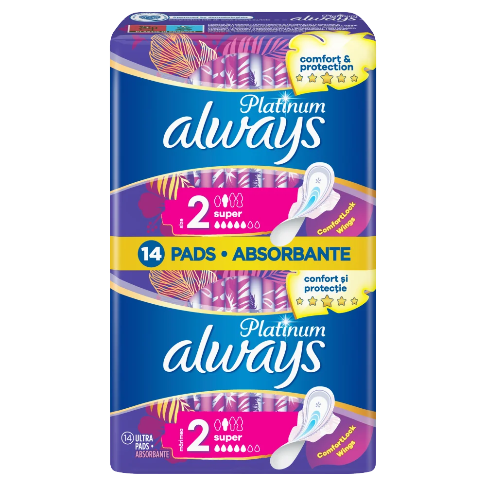 Always Platinum Super podpaski ze skrzydełkami rozmiar 2, 14 szt.
