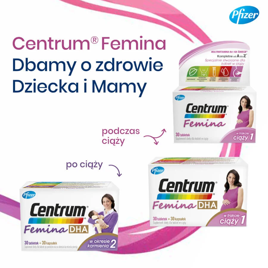 Centrum Femina DHA 2 w okresie karmienia, suplement diety, 30 tabletek + 30 kapsułek
