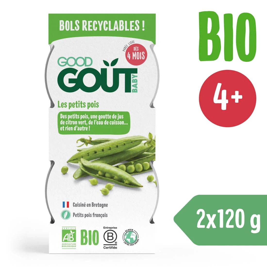 Good Gout BIO puree z groszku, 2 x 120 g