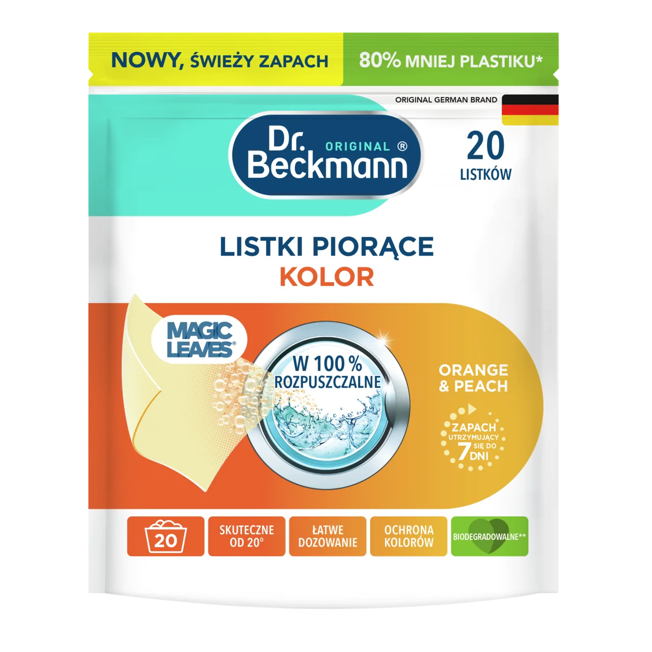 Dr. Beckmann Magic Leaves listki piorące kolor Orange & Peach, 20 sztuk