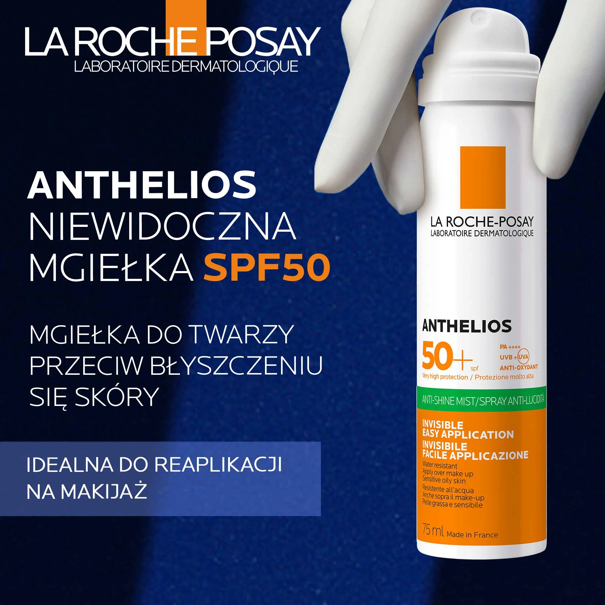 La Roche-Posay Anthelios mgiełka do twarzy przeciw błyszczeniu się skóry SPF 50, 75 ml