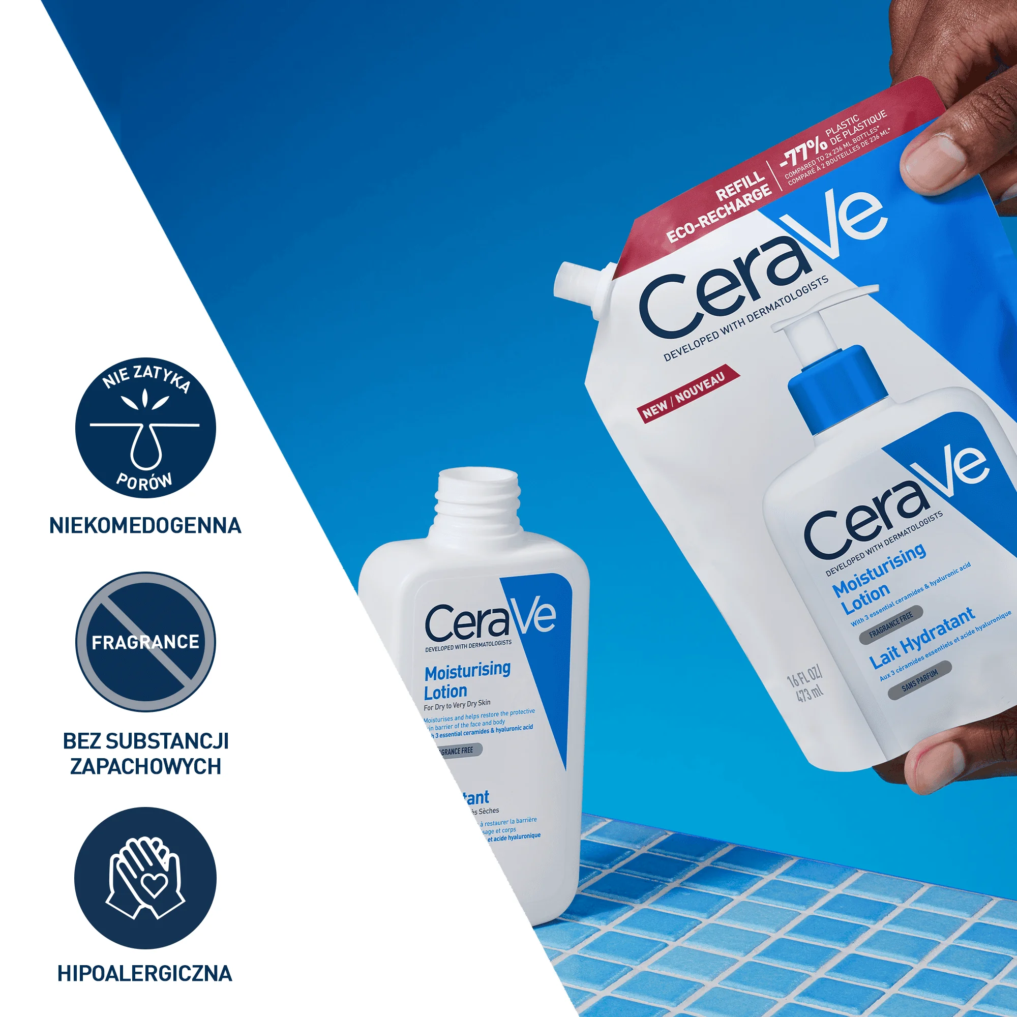 CeraVe nawilżająca emulsja do twarzy i ciała, refill, 473 ml