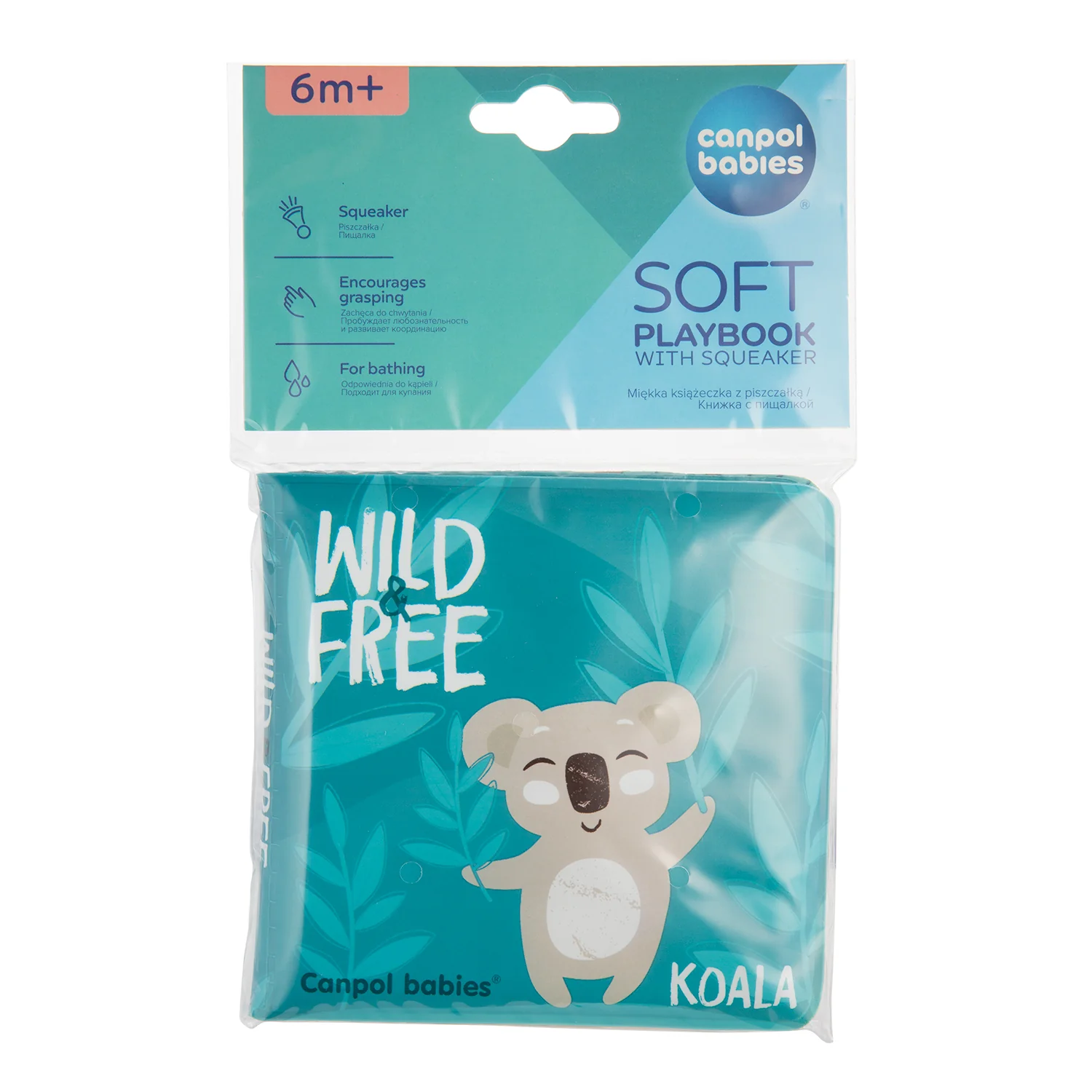 Canpol Babies Miękka książeczka kąpielowa z piszczkiem WILD ANIMALS 1 sztuka
