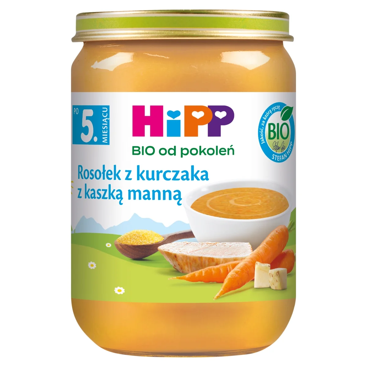 HiPP BIO od pokoleń rosołek z kurczaka z kaszką manną po 5. miesiącu, 190 g
